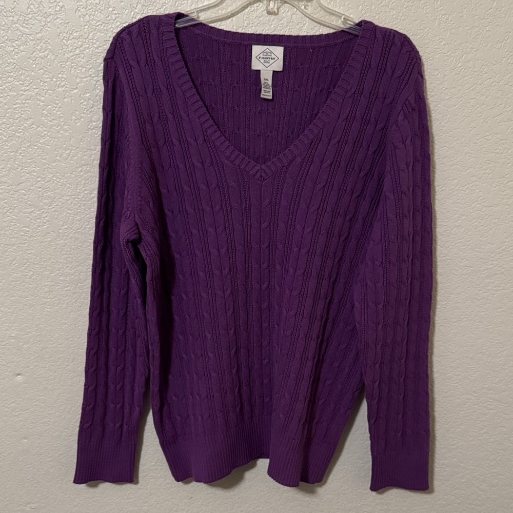 St. John's Bay Womens V Neck Long Sleeve Cable Knit Pullover Sweater